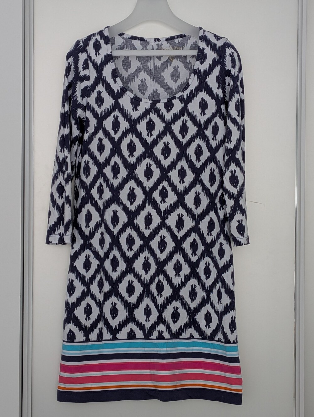 Navy & White Ikat Stripe Hem Shift Dress